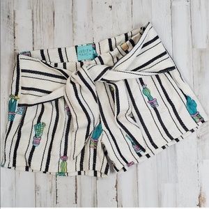 Judith March Cactus and Stripe Front Tie Shorts L